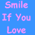 Blue background with pink and red text reading "Smile If You JESUSJESUS Love" and repeated "JESUS" strings, plus a yellow smiley face icon.