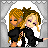 Pixel art buddy icon showing two cartoon women in black outfits standing side-by-side against a stone archway background with text reading 'punk pals' on the right.