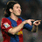 Pixelated image of a person in a red and blue sports jersey holding a soccer ball, with blue text reading "Lionel Messi" on a red background.