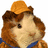 Animated pixel art of a guinea pig character wearing an orange hat and blue clothing, with text "Linny" in blue below.