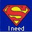 A pixelated red and yellow Superman S-shield on a blue background with white text reading 'I need' below the shield.