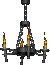 Animated chandelier with four arms, each holding a candle flame; two identical frames show the same design against gray background.