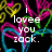 Pixelated text reads 'i love you zack.' over a black background with colorful heart-shaped patterns in pink, yellow, green, and blue.