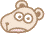Pixelated cartoon animal head with two expressions: one showing wide eyes and a neutral mouth, the other showing closed eyes and a smiling mouth.
