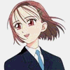 Two anime-style characters in school uniforms, one with brown hair and red eyes wearing a blue tie, the other with black hair and dark eyes in a zip-up jacket.