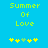 Pixelated text 'Summer of Love' in green on blue background with yellow and green star-like symbols below.