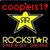 A static buddy icon with four distinct sections: top-left displays red text 'coopers19' above a yellow star with 'R' and 'ROCKSTAR ENERGY DRINK' text; top-right shows green text 'iz bffs with' over a black-and-white fox outline; bottom-left features purple text 'Haydn and, Iam hs' above a white Adidas logo on black; bottom-right is empty gray.