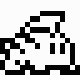Pixelated black-and-white icon of a character with a pointed hat, showing two distinct poses against white and gray backgrounds.