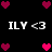 Pixelated black background with white text "ILY <3" repeated twice, surrounded by pink and magenta heart icons in various positions.