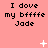 Pixelated text 'I dove my bffffe Jade' repeated across a pink background with scattered white star and dot animations.