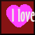 Animated sequence of pink heart-shaped icons on dark red background displaying sequential text fragments.