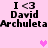 Pixelated text and pink hearts on a light pink background with repeated 'I <3 David Archuleta' phrases.