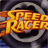 Static pixelated icon featuring bold yellow-orange text "SPEED RACER" with fiery orange-red accents over a dark circular background resembling a steering wheel or tire, set against a gray gradient backdrop.
