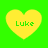 Four yellow heart shapes on a bright green background, each containing the text 'Luke' in green pixelated font.