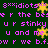 Animated pixel art with repeating purple text and yellow stars on a dark green background.