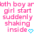 Pixelated pink text on white background reads 'both boy ar both boy ar girl start suddenly shaking inside' with blue heart symbol at bottom right.