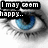 A four- shows a human eye with text overlays; the top-left has a blue eye with "I may seem happy.." text, top-right has "But my my eyes don't" text, bottom-left has a red eye with "they show pain" text, and bottom-right is empty