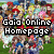 Pixelated group of characters with text overlay reading 'Gaia Online Homepage' on a green grass background.