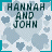 Static pixel art icon with teal corner accents, light blue cloud-like shapes on a white background, and dark green text reading 'HANNAH AND JOHN' in blocky uppercase letters.