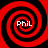 Four identical red and black spiral patterns arranged in a , each containing the text "Phil" at its center