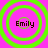 Four identical circular icons with green concentric rings on a bright pink background, each containing the text "Emily" in dark pixelated font.