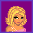 Pixel art contact sheet of a blonde female character in pink attire with pearl details, showing four frames: full face, back view, legs/purse, and name text.