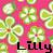 Pixelated image with vibrant pink and green hues, featuring a stylized name 'Lilly' in bold black letters at the bottom against a colorful abstract background.