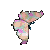 Animated sequence of a stylized, pastel-colored creature with pink, beige, and blue hues shifting through multiple poses against a solid gray background.