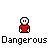 Pixel art character in red shirt with multiple expressions and gestures, including speech bubbles reading BETTER, STEP OFF!, IM..., DANGEROUS, and hand movements showing fists, open arms, and bloodied hands.