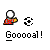 Pixelated animation of soccer-themed icons with goal celebrations, featuring characters in red and gray uniforms, soccer balls, and goal nets, all labeled "Gooooal!" text.