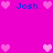 Pixel art icon with bright pink background, blue text "Josh", and multiple light pink heart symbols arranged symmetrically.