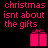 A contact sheet of seven animated frames showing a Christmas-themed icon with repeated text and color-changing gift boxes on a black background.