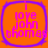 Four identical square icons with rounded corners, each displaying pink text on an orange background within a purple border.