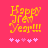 Pixelated 'Happy New Year!!!' text in yellow on pink background with pink starbursts, showing animation