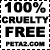 Static pixel art displays bold text '100% CRUELTY FREE' with a website URL below, framed by black and white checkered border.