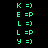 Green text characters on black background with purple highlight rectangles shifting