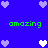 Blue background with green text and pixelated hearts in white and light purple.