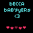 Pixelated cyan text 'becca' and 'babyyers <3' above pink heart symbols on black background, with one heart changing color.