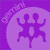 Animated contact sheet of six frames showing a purple Gemini zodiac icon with stick-figure twins in various poses against a gradient background.