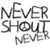 six pixelated images showing a person with light brown hair in various poses and clothing, including text reading "NEVER SHOUT NEVER" on the top-left