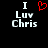 Black background with white pixelated text 'I Luv Chris' and a red heart symbol above the word 'Luv', displayed in two identical side-by-side frames.