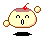 Pixelated character with cherry-topped dessert head, closed eyes, and open mouth, floating above black shadow on gray background.