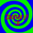 Four identical spiral-patterned display red text reading "Zachary!! XO" on a green and blue background