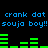 Blue pixelated text reads 'crank dat crank dat souja boy!! souja boy!!' above and below green audio equalizer bars on a black background.