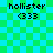 Pixelated green and cyan checkered background with four identical text blocks reading 'hollister' above '(333)' in black pixel font.