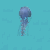 Pixelated jellyfish and blue fish with text fragments on a light blue background.