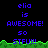 Pixelated text displays 'elia is AWESOME! so STFU!!' across two with green grass-like border on black background