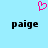 A light blue background features a pink pixelated heart symbol above two identical black text instances of 'paige' in lowercase.