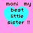 Pixelated text and heart shapes on a pink background, with four identical heart icons arranged in a