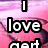 Pink background with dark pink curved lines and black text reading "I love get" in bold font.